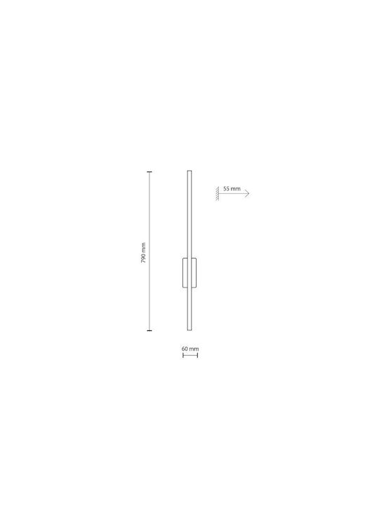 TK Lighting Μοντέρνο Φωτιστικό Τοίχου με Ενσωματωμένο LED και Θερμό Λευκό Φως Μαύρο 6x6x50εκ.