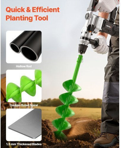 Vevor Auger Drill Bit 3.94 X 31.1 In Earth Spiral Post Hole Digger Planter Tool