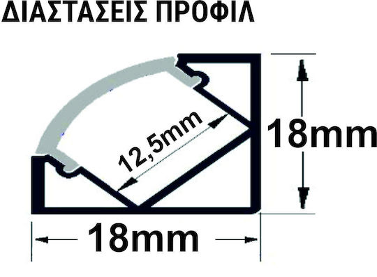 Adeleq External Aluminum Profile for LED Strip Corner 100x1.9x1.9cm