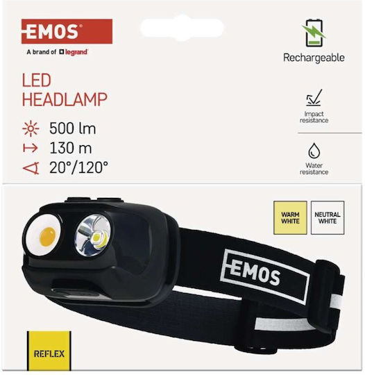 Emos Επαναφορτιζόμενος Φακός Κεφαλής LED με Μέγιστη Φωτεινότητα 500lm