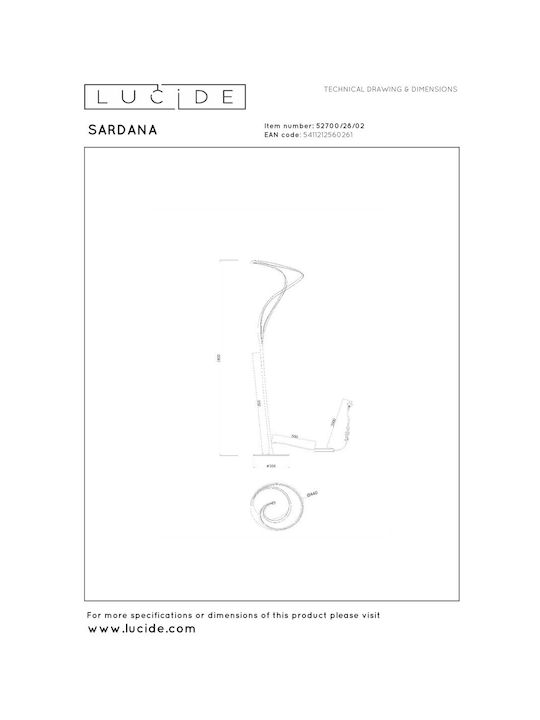 Lucide Lightning Sardana LED Floor Lamp H180xW44cm. with Warm White Light Gold