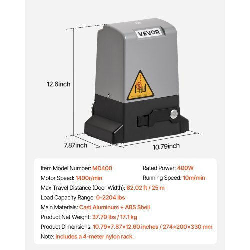 Vevor 400W Electric Sliding Garage Door Motor Set 2204lbs Gear Track Infrared Sensor