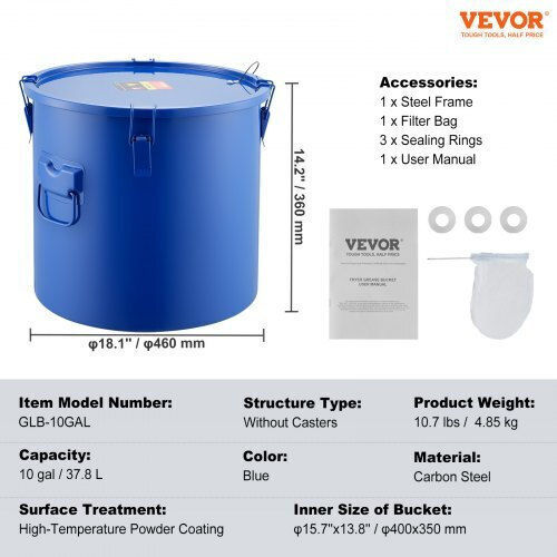Vevor Oil Bucket 10 Gallons Fryers Blue Whlyzttg10jlfhkx1v0