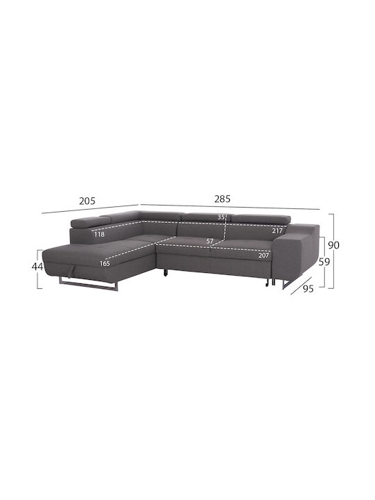 Encore Ecke Sofa Sofa mit Linke Ecke & Stauraum Gray 285x205x90cm