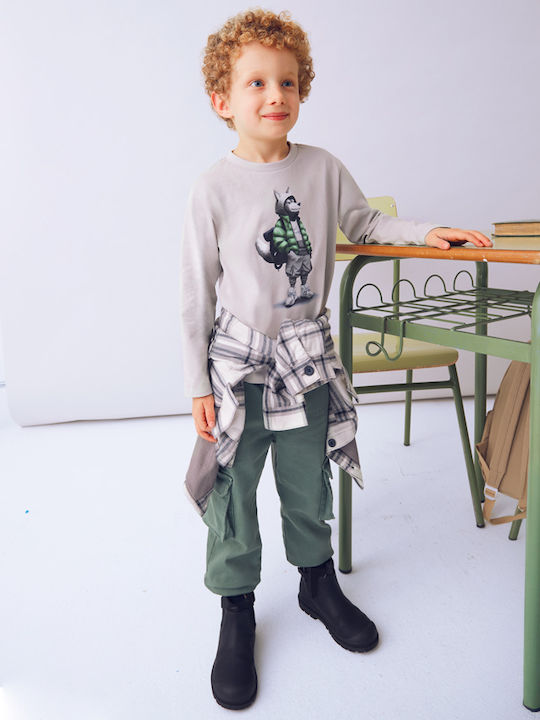 Kids' Shirt Long Sleeve Grey Silver Wolf