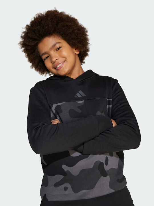 Fleece Παιδικό Φούτερ με Κουκούλα Black, Grey Essentials