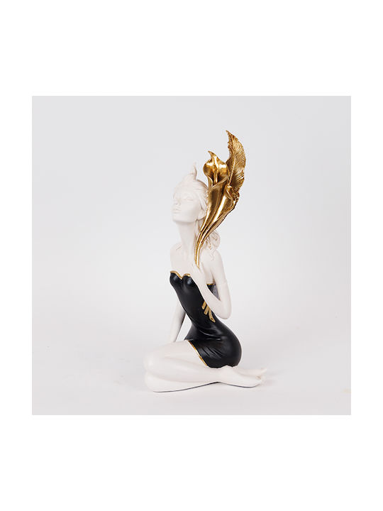 Table Decorative Sculpture Woman Flower Black-White-Gold 15x11x43cm 14063 752-27196