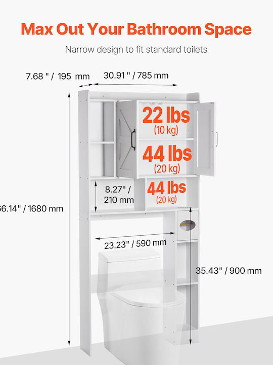 Vevor Floor Bathroom Shelf Wooden White