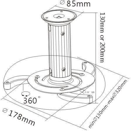 Brateck Βάση Projector Οροφής PRB-1 με Μέγιστο Φορτίο 10kg Ασημί
