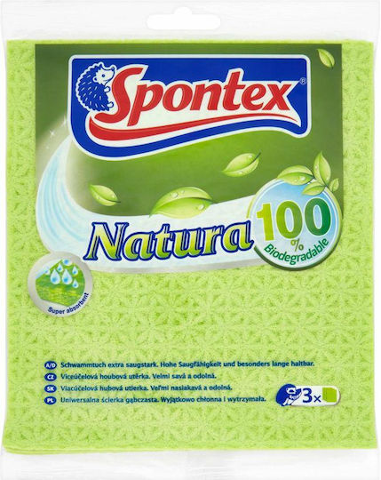 Spontex Natura Natural Cloth Biodegradable Sponge Cloths General Use Green 20.5x17.5cm 3pcs
