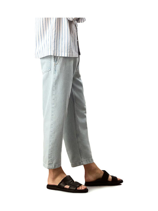 Men's Cropped Jeans Trousers with Loose Tapered Fit Blue