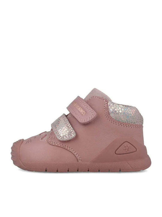 Kiss Anatomical Leather Kids Boots with Velcro Pink