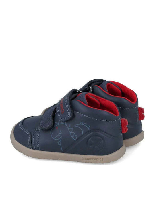 Ocean Anatomical Leather Kids Boots with Velcro Blue