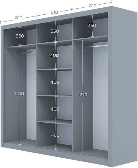 Ușă triplă Dulap de Haine Glisare Grandio Gri 250x60x215cm