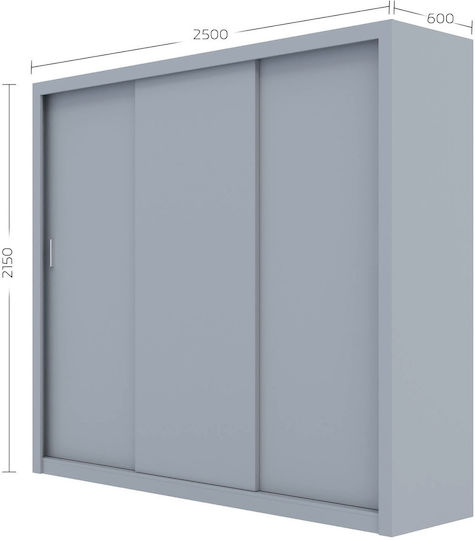 Ușă triplă Dulap de Haine Glisare Grandio Gri 250x60x215cm