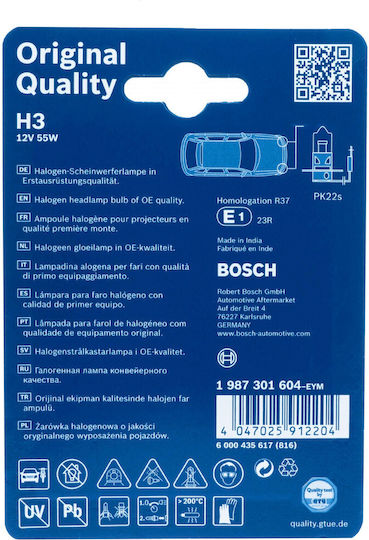 Bosch Car Lamp H3 Halogen 3200K Warm White 12V 55W