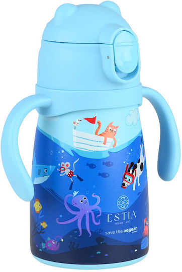Estia Bubble Bottle Save The Aegean Kids Water Bottle Thermos Stainless Steel with Pop-Up Cap Non Spill Ocean Play 300ml