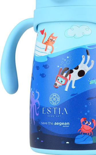 Estia Bubble Bottle Save The Aegean Kids Water Bottle Thermos Stainless Steel with Pop-Up Cap Non Spill Ocean Play 300ml