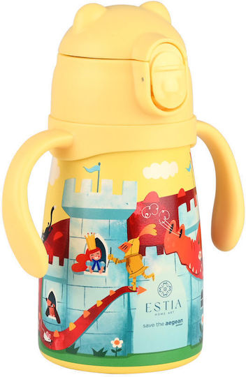 Estia Bubble Bottle Save The Aegean Kids Water Bottle Thermos Dragon Stainless Steel with Pop-Up Cap Non Spill Fortress Dragon 300ml