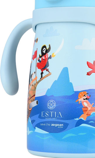 Estia Bubble Bottle Save the Aegean Stainless Steel Kids Thermos Water Bottle with Pop-Up Non-Spill Cap Treasure Quest 300ml