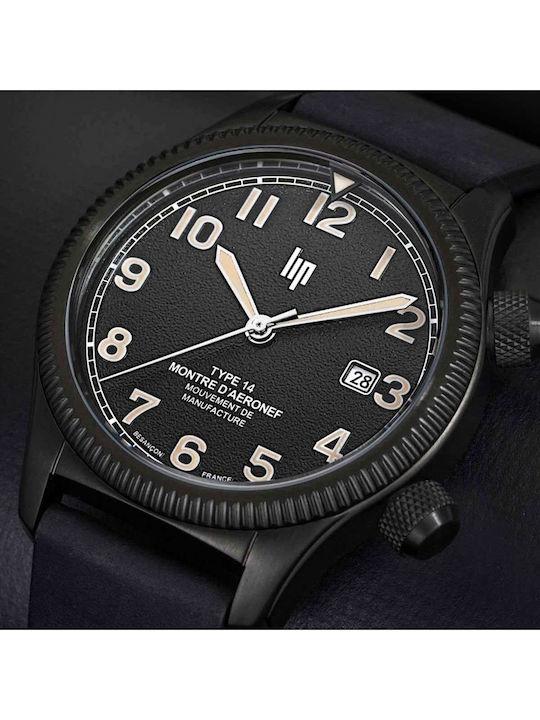 Lip Watches Men's Watch Automatic with Black Leather Strap