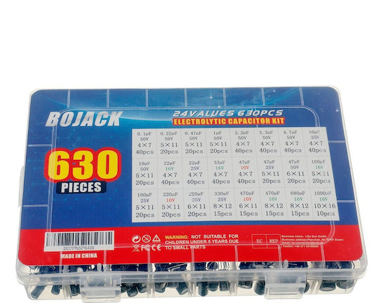 Bojack 24value Aluminum Electrolytic Capacitor Assortment Box Kit Range 0.1uf－1000uf 630 Pieces