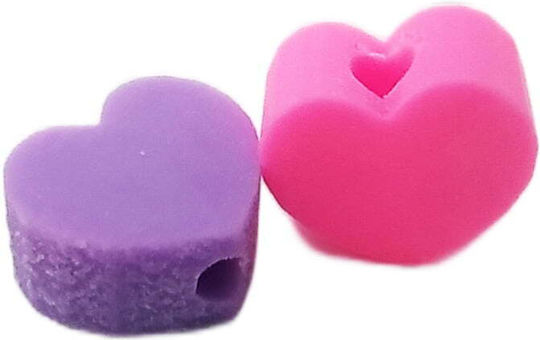 Fimo Beads Heart-Shaped Multicolour 10mm 10pcs