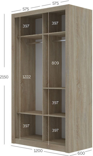 Doppeltür Kleiderschrank Schieben Linea Sonoma 120x60x215cm