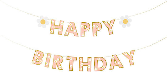 Γιρλάντα "happy Birthday" Σομόν Μαργαρίτες