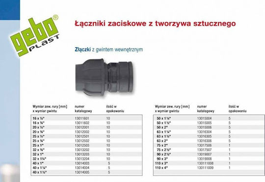 Gebo Weiblich Rohrverbindung aus Polyethylen 50mm HBW737