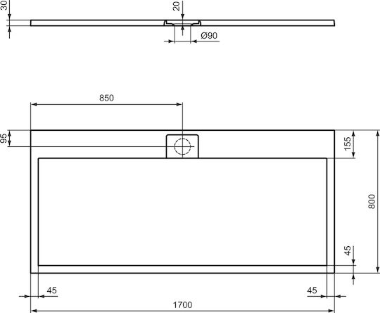 Ideal Standard Ultra Flat S I.life Ορθογώνια Κεραμική Ντουζιέρα 170x80cm Μπεζ