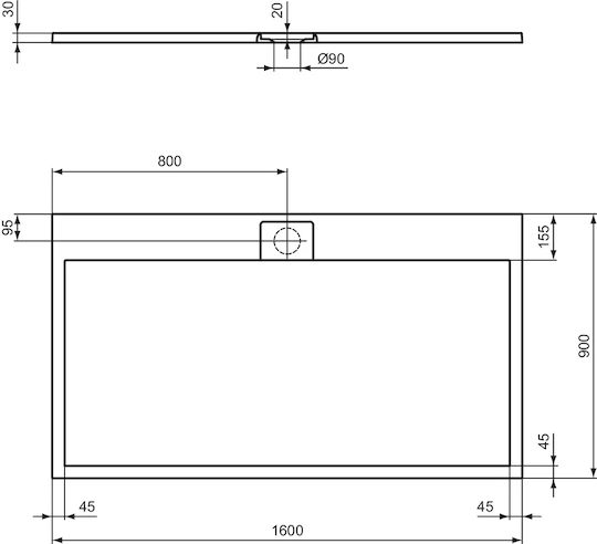 Ideal Standard Rectangular Ceramic Shower Beige Ultra Flat S I.life 160x90x3cm