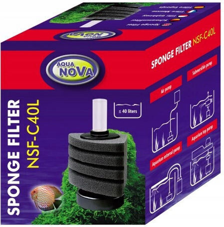 Aqua Nova Sponge Filter Aquarium Filter for Aquariums up to 40lt Capacity with 40lt/h Output