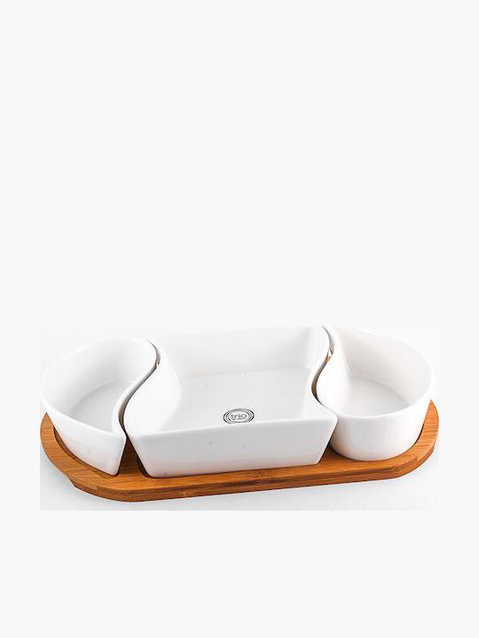 Cryspo Trio Porcelain Dessert Divided Serving Tray with 3 Slots White 34x18cm