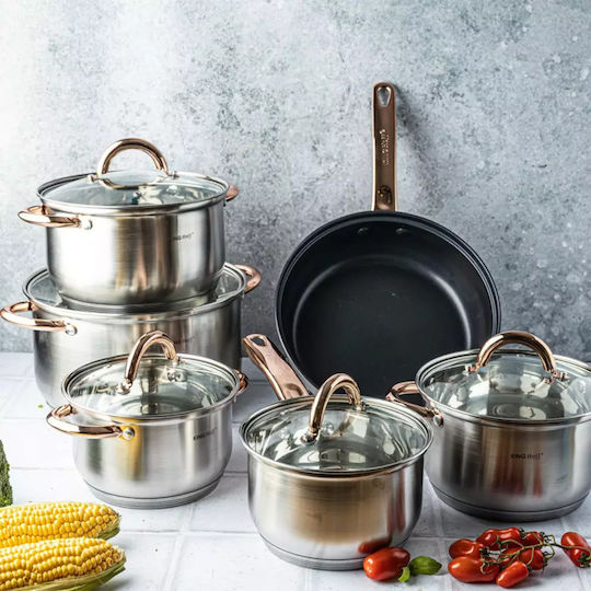 KING Hoff KING Hoff Kochgeschirr-Set aus rostfreiem Stahl Inox / Roségold mit Antihaftbeschichtung, 6 Teile