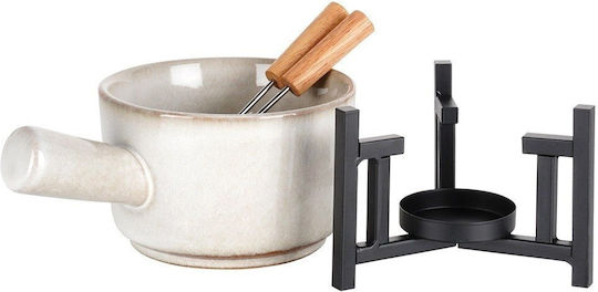 Excellent Houseware Porcelain Fondue Pot with Tea Light White 8.1x8.1x7.5cm
