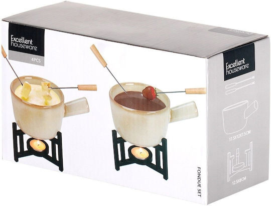 Excellent Houseware Porcelain Fondue Pot with Tea Light White 8.1x8.1x7.5cm