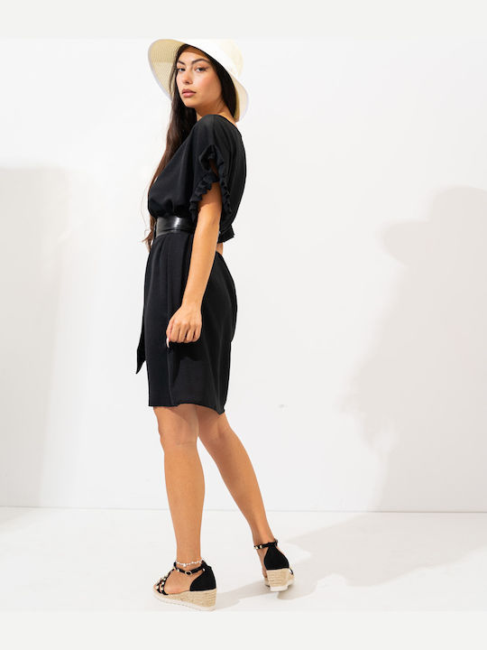 Mini Dress with Ruffles Black