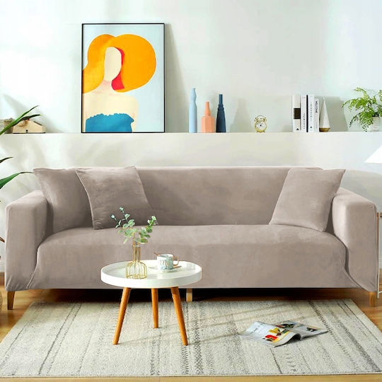 Ubieramy Meble Elastic Cover for Three Seater Sofa Beige Cappuccino 1pcs