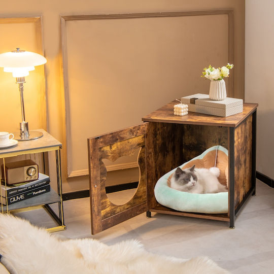 Costway Wooden Cat Cabinet Door & Entrance Cat Toilet 50 x 53 x 55 cm Pv10016cf