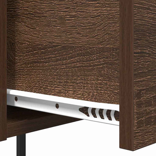 Metal Bedside Table with Glass Surface Brown Oak 42x41x56cm