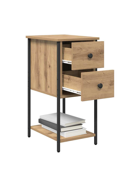 Wooden Bedside Table With Metal Legs Brown Oak 32x42x70cm