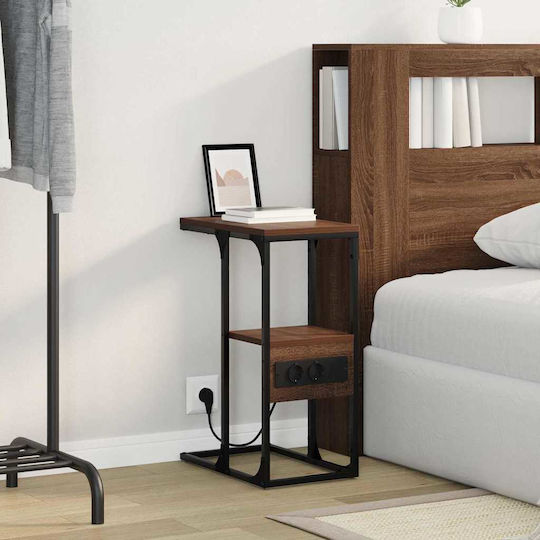 Metal Bedside Table With Brown Oak Glass Surface 41.5x26x60.5cm