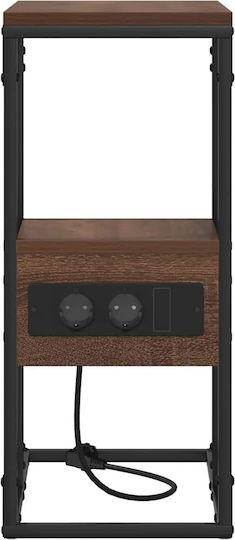 Metal Bedside Table With Brown Oak Glass Surface 41.5x26x60.5cm