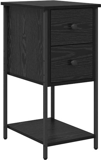 Wooden Bedside Table with Metal Legs Black Oak 32x42x70cm