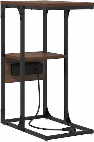 Metal Bedside Table With Brown Oak Glass Surface 41.5x26x60.5cm