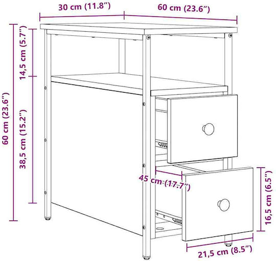 Nachttisch Metall Black oak 30x60x60cm