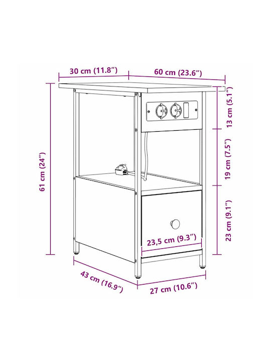 Nachttisch Black oak 60x30x61cm