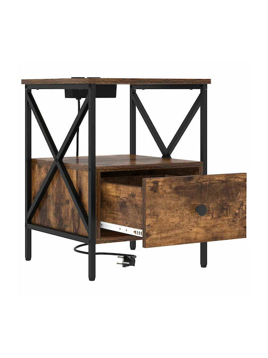 vidaXL Wooden Bedside Table with Metal Legs Smoky Oak 41.5x40.5x55cm