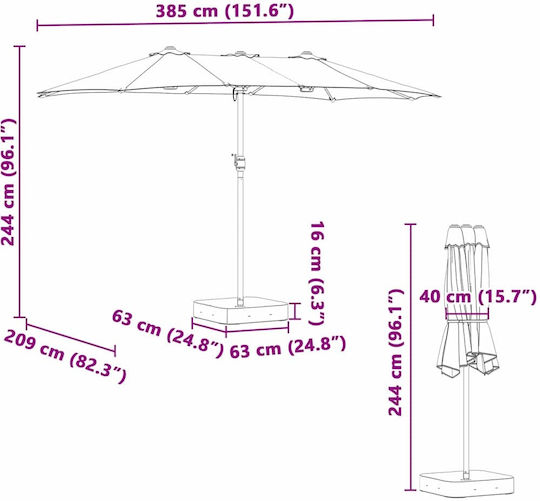 Aluminum Garden & Terrace Parasol Orange 3.85x2.09xHeight 2.44m